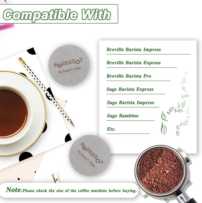 53.5mm Espresso Puck Screen Reusable Espresso Filter Screen 316 Stainless Steel Portafilter Screen for Breville 2 Pack