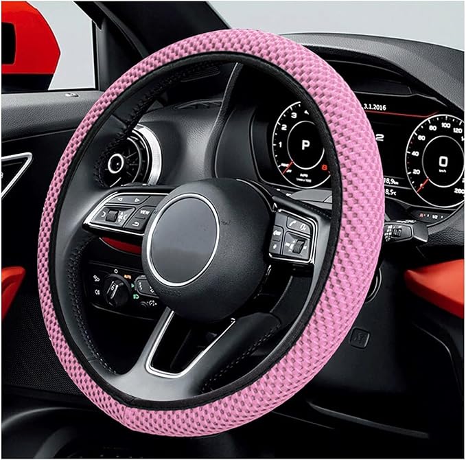 Car Steering Wheel Cover, 15 Inches Automotive Steering Wheel Protector, Elastic Stretch Steering Wheel Cover for Most Vehicles, Universal Interior Decor Car Accessories (Pink)
