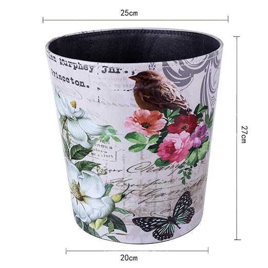 10L/2.64 Gallon Trash Can, Decorative Waste Basket, PU Leather Waste Paper Basket, Waterproof Garbage Can for Bathroom, Bedroom, Office, Kitchen and Living Room - Brown Bird