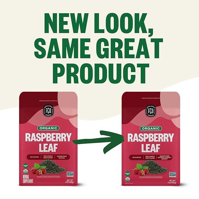 FGO Organic Red Raspberry Loose Leaf Herbal Tea, Cut and Sifted, Caffeine Free, Resealable Bag, 4oz (Pack of 1)