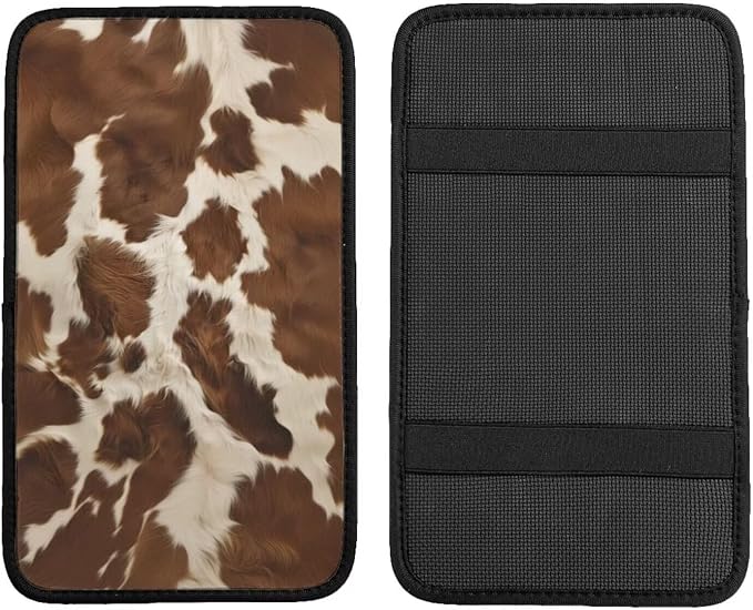 Car Center Console Cover Brown Animal Print Armrest Cover Cushion Cow Cute Universal Car Armrest Seat Box Pad Car Interior Accessories Protector for Vehicle, SUV, Truck, Sedans