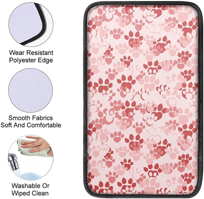Pink Dog Paw Center Console Cover Protect from Pet Claws Universal Armrest Cover Pad Easy to Install 12.3 x 7.5 Inch Universal Car Interior Accessories Decoration