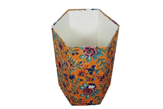 Generic 3.3 Gallon Cotton Hand Block Printed Paper Waste Basket |Small Decorative Trash Can for Housewarming Gifts in Living Room, Bedroom, Bathroom | Eco-Friendly, Plastic-Free (1, ORE.GREEN)