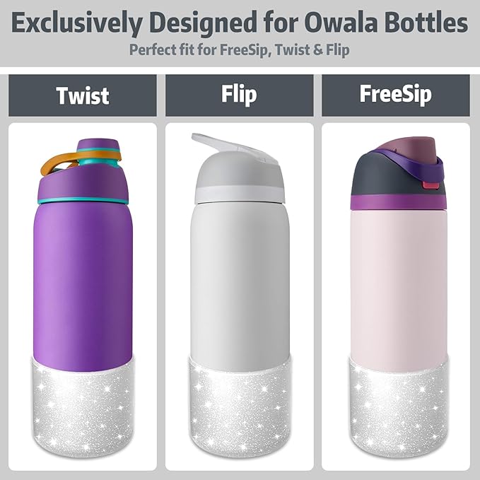 Silicone Boot for Owala 32oz Water Bottle – Anti-Slip Protective Cover, Bottle Boot, Base Cover Compatible with FreeSip, Sleeve for Stainless Steel Tumblers (Glitter White, 32OZ)