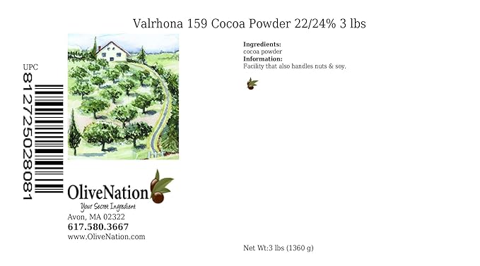 Valrhona 159 Cocoa Powder 20/22% from OliveNation, Unsweetened Dutched Cocoa for Baking and Cooking - 3 lbs