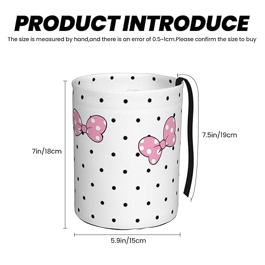 Cute White Polka Dots Pink Bow Car Trash Can Garbage Cans Foldable,Small Hanging Car Organizer Storage Bag Leak Proof, Auto Back Seat Trash Bin Universal for Truck, SUV, Outdoor Travel