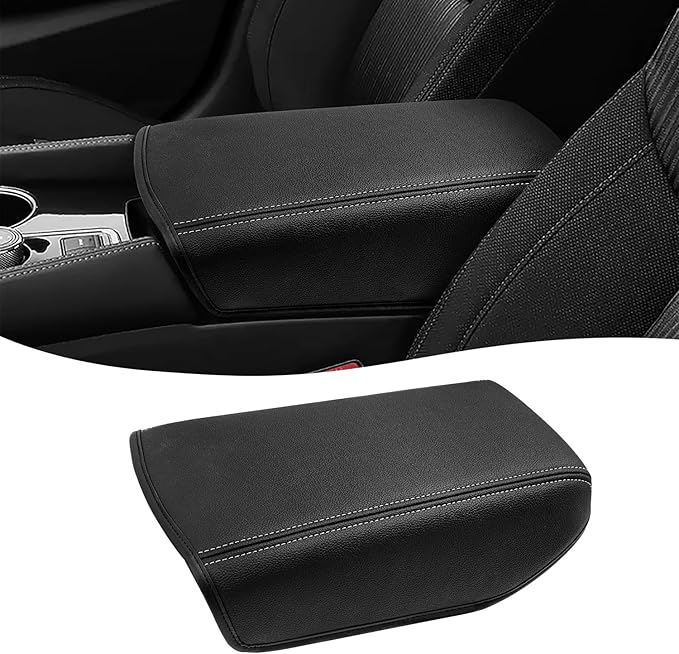 Center Console Cover for Nissan Maxima 2016 2017 2018 2019 2020 2021 2022 2023, Vinyl Leather Middle Console Protector Pad, Armrest Lid Covering, Anti-Scratch, Black-Gray Stitching