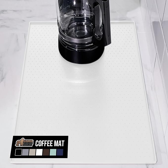 GORILLA GRIP Silicone Coffee Mat, Espresso Machine Bar Accessories, Keep Kitchen Counters Clean, Stays in Place, Waterproof and Heat Resistant Dish Drying Mats, Home Decor Essentials, 11.5x18.11 White
