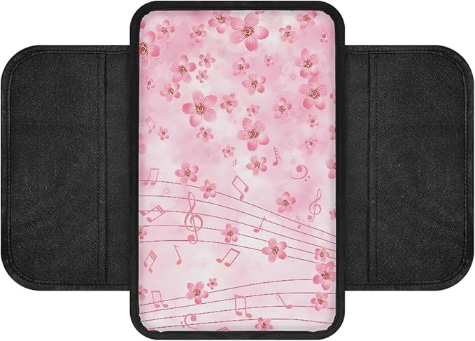 CLOHOMIN Pink Cherry Blossom Center Console Cover for Car Sedan Van Music Note Car Seat Box Cover with Side Pockets Universal Auto Armrest Coverc Accessories