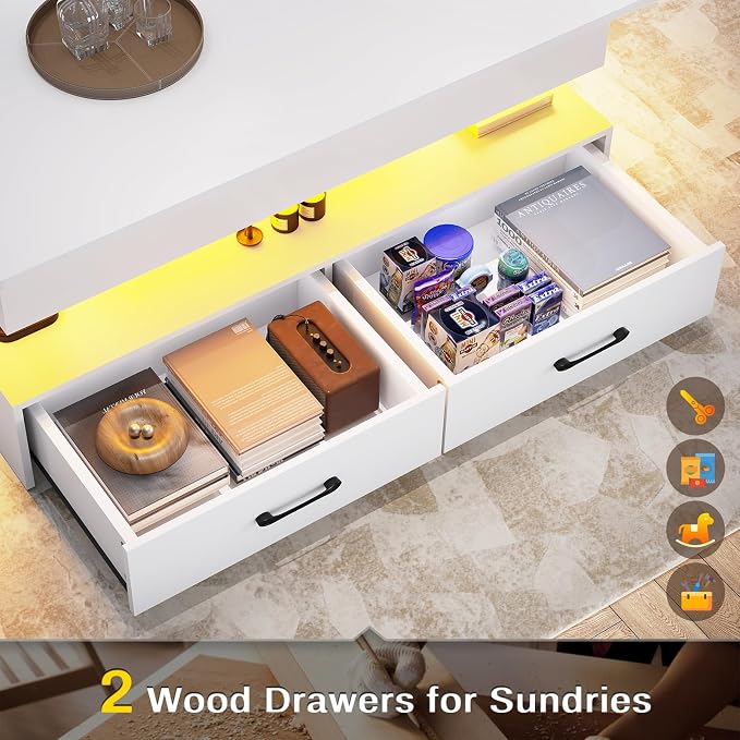 SEDETA 40" Lift Top Coffee Table, Coffee Tables with Storage for Living Room, Small Coffee Table with 2 Drawers & LED Light for Dining Reception Room, White