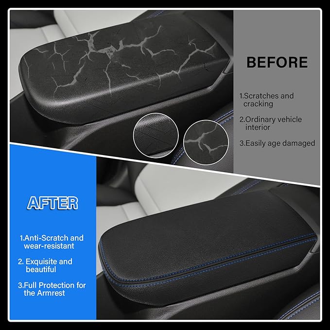 Console Cover for 2024 2025 2026 Chevrolet Trax (LS/1RS/LT/2RS/ACTIV) Leather Center ArmRest Box Cover Pad 2024 2025 2026 Chevy Trax Accessories Protector Cushion (Blue Stitches)