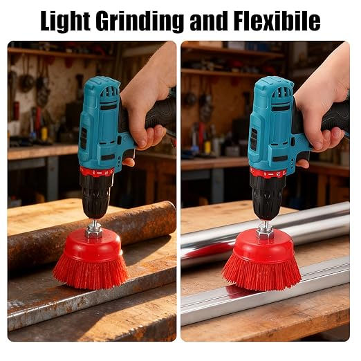 4” Nylon Filament Brush 3 Pack, 4 Inch Abrasive Nylon Bristle Cup Brushes 5/8"-11 Thread for Angle Grinder, with 1/4” Drill Shank Arbor Coarse for Rust Removing, Truck Bed Liner Surface Prep