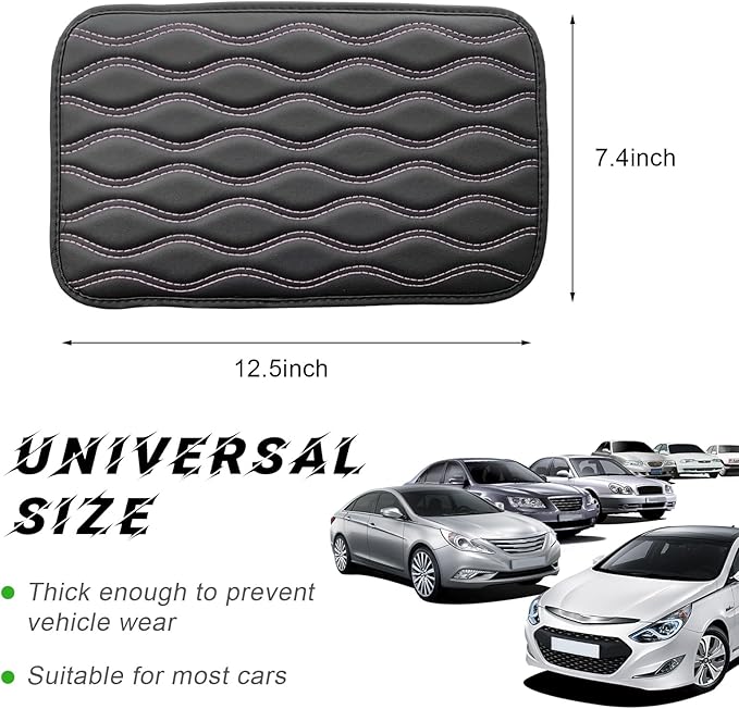 Car Center Console Pad, Waterproof PU Leather Auto Armrest Box Cover, Comfortable Vehicle Arm Rest Protector Cushion Pad for Car SUV, Universal Car Accessories (Black+Pink)