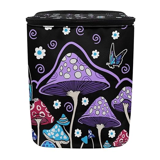 Purple Hippie Mushroom Car Trash Bag Hanging Auto Garbage Bin Can with Lid,Leak Proof Reusable Adjustable Strap Car Garbage Bag for Travel/Picnic