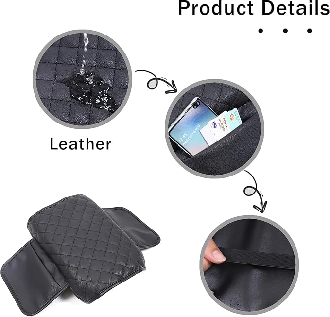 Center Console Armrest Cover for Honda Pilot 2003 2004 2005 2006 2007 2008 Accessories, Leather Armrest Lid Cushion Pad, Armrest Seat Box Cover Mat with Pockets (Black)