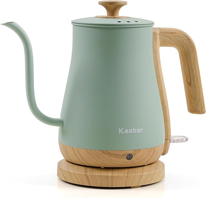 Electric Kettle, Electric Tea Kettle Stainless Steel, Gooseneck Electric Kettle, 1000W Hot Water Kettle Electric Auto Shut Off, 0.8L, Wood-like Grain Finish Handle, Light Green