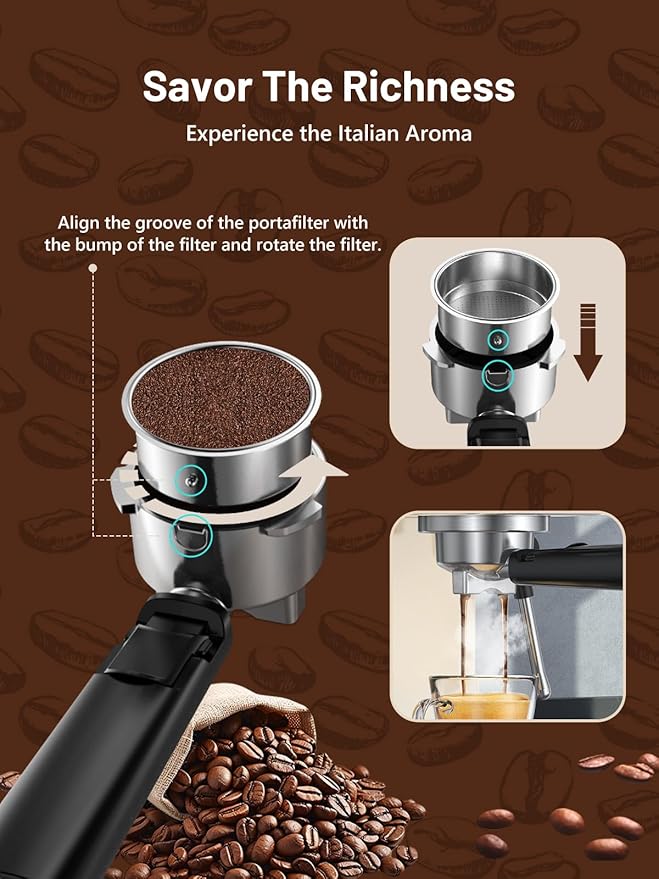 Espresso Machine, 20 Bar Espresso Maker Milk Frother & LCD Panel, Hot & Iced Coffee Machine, Stainless Steel Espresso Coffee Machine with 41oz Water Tank for Cappuccino, Latte