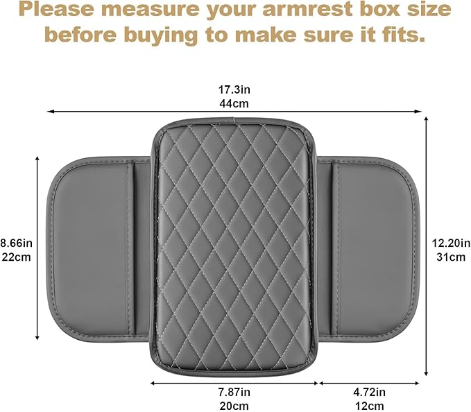 YORKNEIC Center Console Cover Fit for Lincoln Aviator Armrest Cover for Car with 2 Side Pockets Faux Leather Middle Console Cover (Grey)