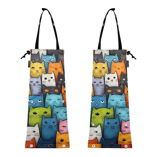 ALAZA Hanging Car Trash Bags Garbage Bag Trash Can for Back Seat Small Colorful Cat Vintage Washable Storage Bag Retractable 2 Pack