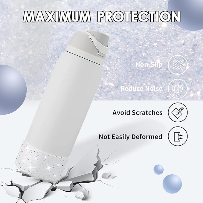 Protective Glitter Silicone Boot Compatible with Owala 24oz 32oz 40oz, Bling Cup Sleeve Bottom Bumper Cover Compatible with Owala FreeSip, Twist, or Flip Stainless Steel Water Bottles