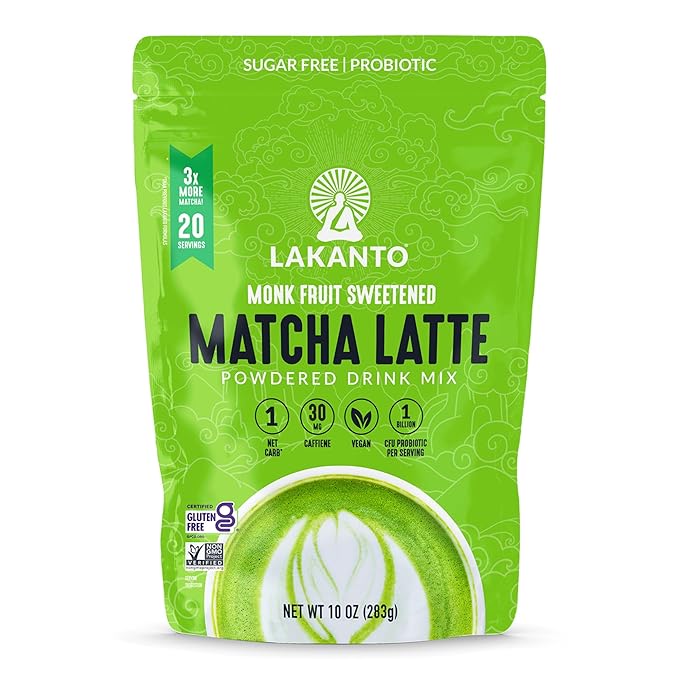 Lakanto Sugar Free Matcha Latte - Green Tea Powder with Shelf Stable Probiotics and Fiber, Sugar Free, Monk Fruit Sweetener, Keto Diet Friendly, Vegan, Detox, Destress, Antioxidants, Authentic (10 Oz)
