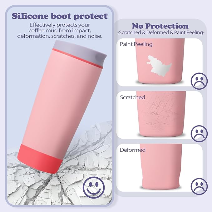 2pcs Silicone Boot for Owala SmoothSip Slider Coffee Tumbler 20oz 12oz, Anti-Slip Sleeve for Travel Coffee Mug, Protective Accessories for Owala BPA Free (Summer Harvest Red)