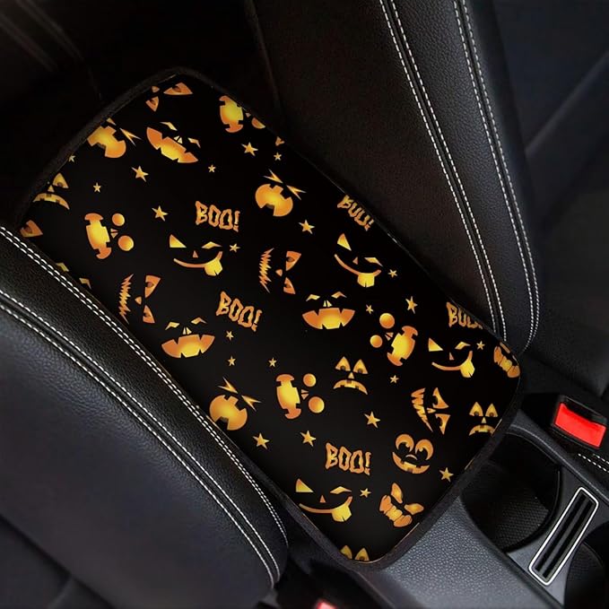Mintutlipy Halloween Pumpkin Lantern Car Armrest Cushion Protector for Women Men Universal Automotive Center Console Cover Sweat Proof Dust Proof