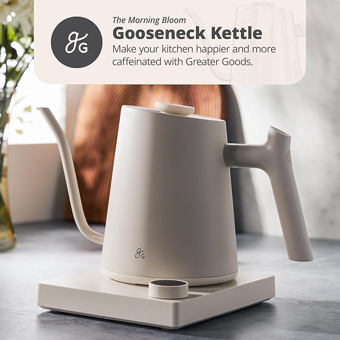 Greater Goods Electric Gooseneck Kettle and Coffee Scale, Designed in St. Louis, Birch White