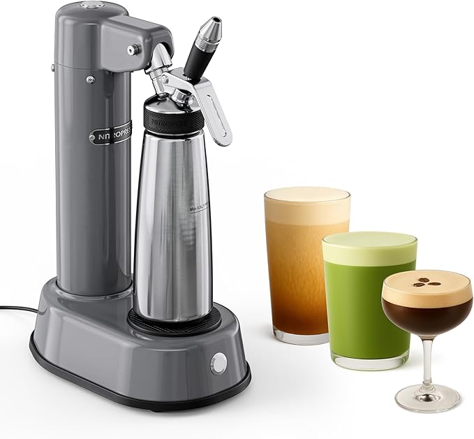 NitroPress DS – Electric Nitro Cold Brew Coffee & Cocktail Maker | Air-Powered Nitrogen Infuser for Smooth Nitro Drinks, Cocktails, Cold Brew & Tea at Home | No Gas Cartridges | Stainless Steel Design