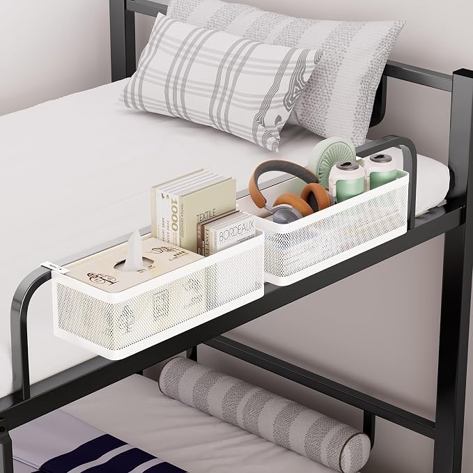 Bedside Caddy Shelf for Bunk Bed & Dorm, Adjustable Bunk Bed Caddy Holder for Top Bunk, Rails, Cribs, Bedside Shelf Organizer for Phone/Books/Drinks (Black, L(L11in*W4.9in*H3.93in))