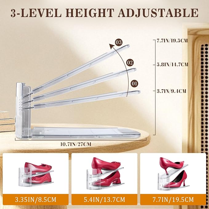 Adjustable Shoe Slots Organizer,10PACK Transparent Shoe Stackers Shoe Rack Holder Shoe Space Savers Double Layer Stack Shoe Racks for Closet Organization(Transparent)