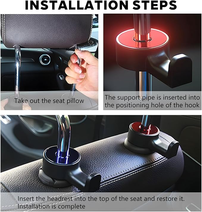 HZEL 2PCS Car Headrest Hidden Hook, 360° Rotation Vehicle Seat Hanger for Purse Backpack Cloth, Auto Interior Head Rest Storage Organizer Accessories, Universal for SUV Sedan Truck (Red)