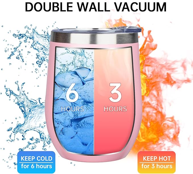 12 Oz Insulated Wine Tumbler with Lid Double Wall Vacuum Stainless Steel Wine Glass Coffee Mug Insulated Tumbler Cup for Champaign, Cocktail, Beer (Mixed, 6 Pack)