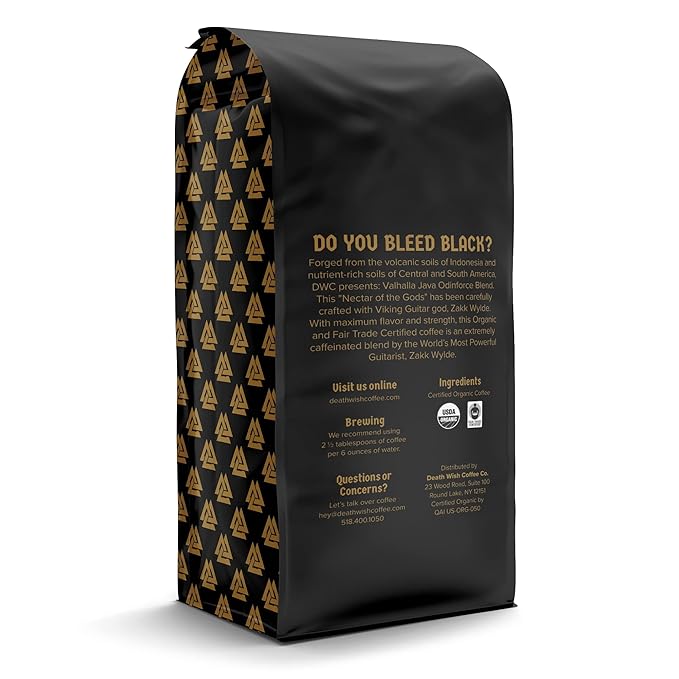 Death Wish Coffee, Valhalla Java Odinforce Blend - Ground Coffee Dark Roast - Arabica & Robusta Beans - 2 Bags (12oz.)