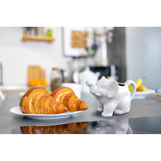 HIC Kitchen Elephant Creamer With Handle, Fine Porcelain, 9-Ounce, For Serving Milk, Cream, Syrup, Dressings, And Sauces