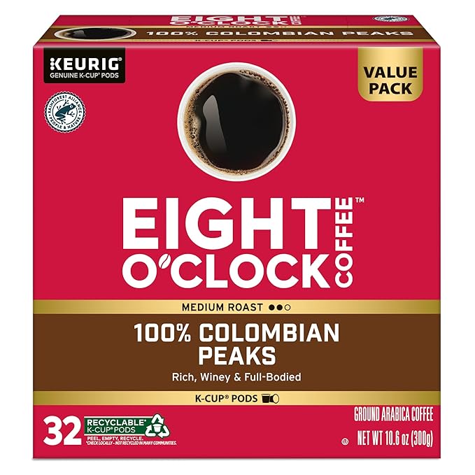 Eight O'Clock Coffee Colombian Peaks -Serve Keurig K-Cup Pods,Medium Roast Coffee Pods,32 Count (Pack of 2)