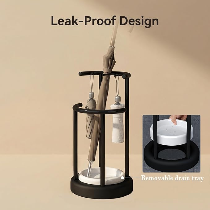 Umbrella Stand with Detachable Drip Tray, Umbrella Holder for Entryway, Rust Proof Umbrella Storage Rack for Homes, Offices, Mudrooms