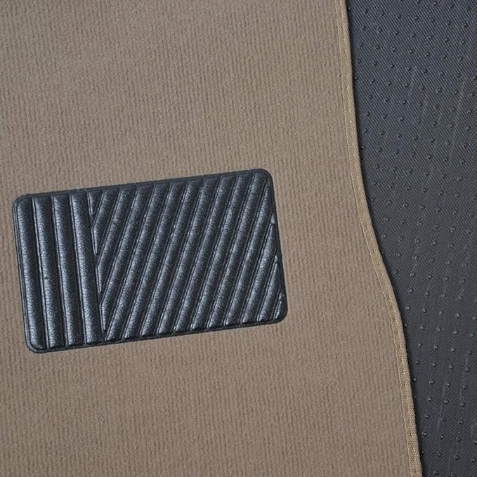 BDK Premium Medium Beige Carpet Floor Mats for Cars - Universal Fit Interior 4-Piece Car Mats Full Set with Vinyl Heel Pad Protector - Cute Car Accessories Interior Floor Covers for SUVs & Trucks