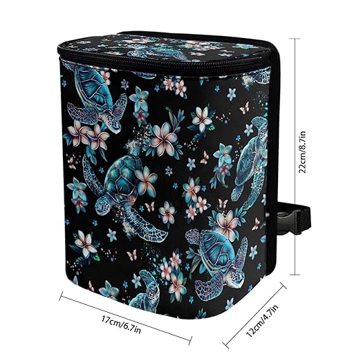 Turtle Floral Print Car Trash Can with Lid Collapsible Waterproof Cars Garage Bag Reusable Hanging Automotive Garbage Bin Cars Accessories Interior Car Organizer