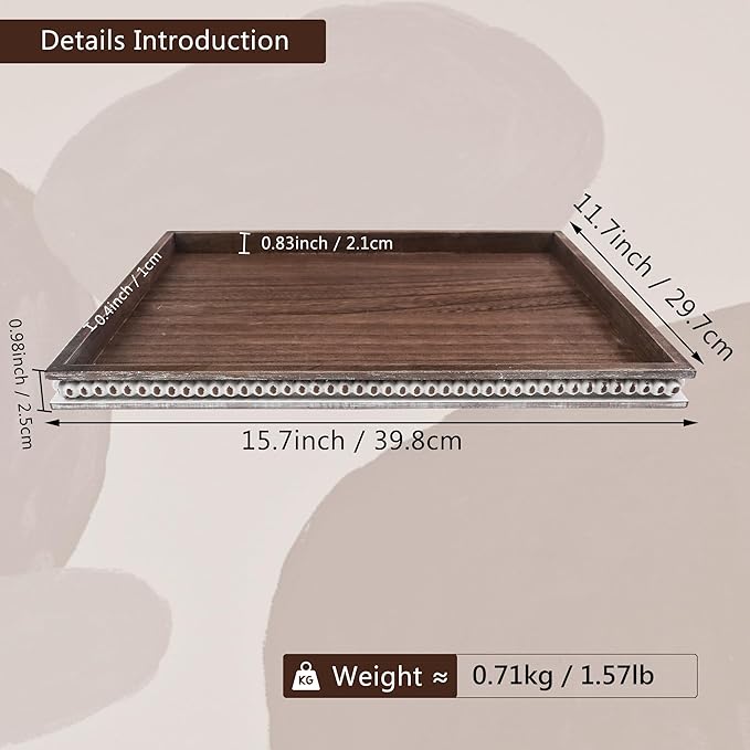 Wooden Serving Tray: 12x16 Rectangular Wood Butler Decorative Tray Candle Holder Trays Vintage Centerpiece Farmhouse Ottoman Tray for Decor Countertop Home Decor for Coffee Table