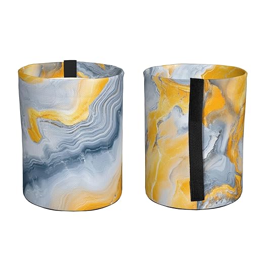 Lemon Yellow Marble Car Trash Can Garbage Cans Foldable,Cute Hanging Car Organizer and Storage Bag Leak Proof, Auto Back Seat Trash Bin Universal for Truck, SUV, Outdoor Travel