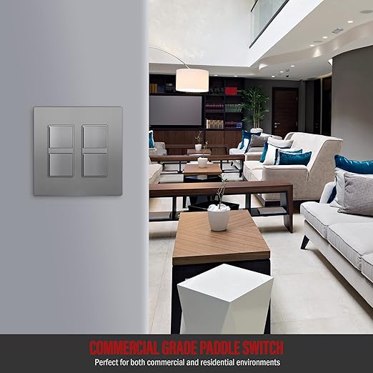 ENERLITES Double Paddle Rocker Decorator Switch, Ground terminal, Clamp-Type Back Insert Wiring, Copper Wires Only, Single Pole, Residential/Commercial Grade, 15A 120-277VAC, 62834-SG, Space Gray