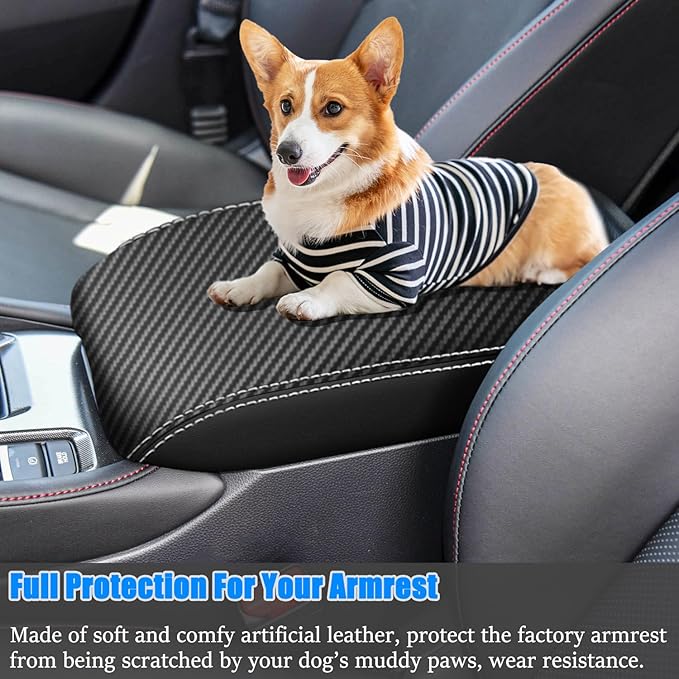for Honda 11th Accord 2023 2024 Center Console Cover Anti-Scratch Waterproof Leather Armrest Pad Protector Cushion Interior Accessories(Carbon Fiber + Black)