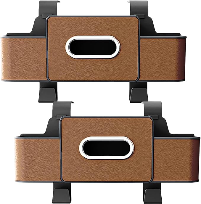 Car Organizers and Storage Box, Car Organizers and Storage Back Seat, With Cup Holder, Tissue Box, Trash Bin & Hooks, Strong Bags Hooks, Large Storage Space (2Pc Brown)