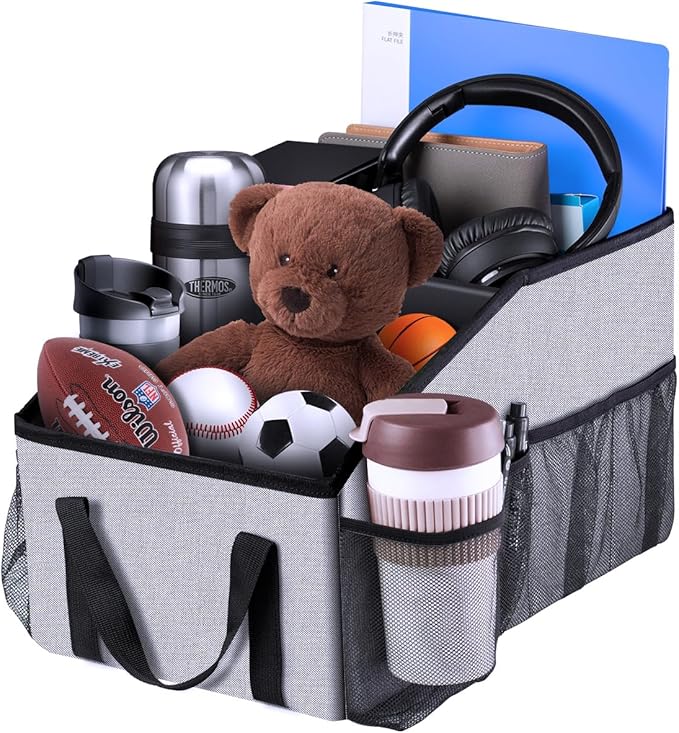 Smof Car Seat Organizer-Car Organizer Front Back Seat for Kids Collapsible Car Backseat Storage with Detachable Divider, Cup Holders & Mesh Pockets, Small Travel Organization for Trunk