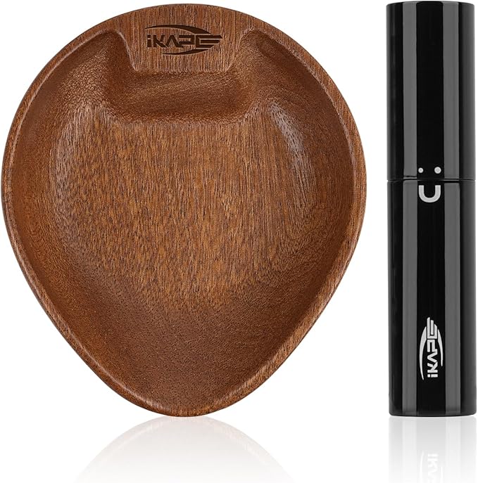 IKAPE Wooden Coffee Bean Dosing Cup and Spray Bottle Kit for Espresso, Coffee Bar Accessories for Reducing Coffee Power Static, Dosing Tray for Coffee or Tea, Sugar(Black)