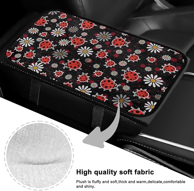CLOHOMIN Daisy Center Console Covers for Truck Van Cute Ladybug Car Console Covers Automobile Accessories Winter Car Arm Rest Cover Pad