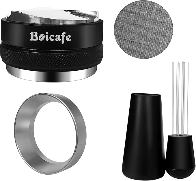 51mm Espresso Accessories Kit, 4 PCS 51mm Coffee Distributor Espresso Coffee Tamper Leveler with WDT Tool, Dosing Funnel and Espresso Puck Screen for Bottomless Portafilter (51mm)