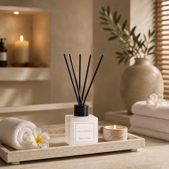 COCORRÍNA Hotel Collection Reed Diffuser Set, 1.7 fl oz Trio, Mahogany Teakwood, White Flower & White Tea, Home Fragrance for Bathroom, Bedroom, Entryway & Office