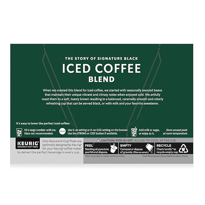 Starbucks K-Cup Coffee Pods, Medium Roast Iced Coffee Blend, Signature Black for Keurig Brewers, 100% Arabica, 6 Boxes (60 Pods Total)